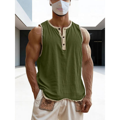 Men's Cotton-Linen Sleeveless Fitness Casual Trendy Tank Top