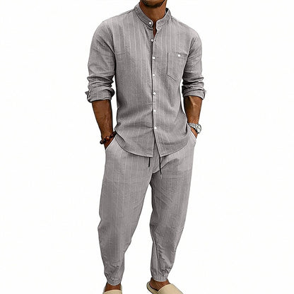 High-street Striped Henley Shirt Jogger Pants