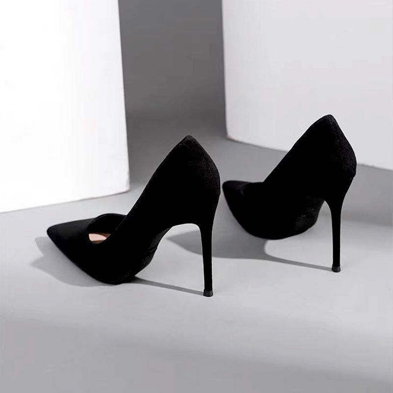 Black Stiletto-heeled Pointed-toe In Suede Professional Footwear