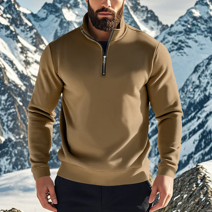 Men's Sweater Zipped Stand Collar Fleece-lined