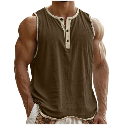 Men's Cotton-Linen Sleeveless Fitness Casual Trendy Tank Top