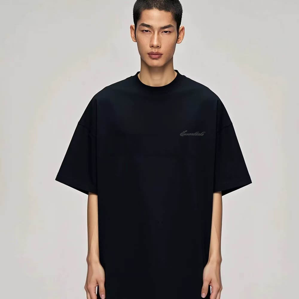 Double-lined Lettering High-street Pure Cotton Unisex Short-sleeve T-shirt
