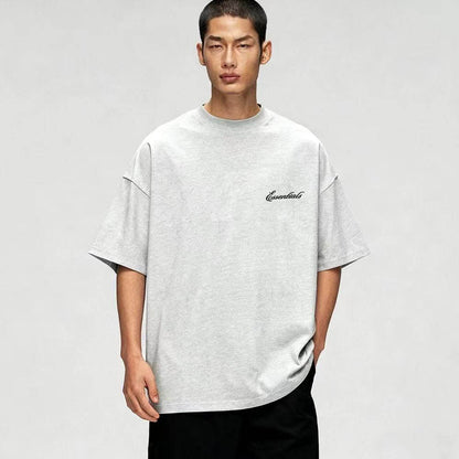Double-lined Lettering High-street Pure Cotton Unisex Short-sleeve T-shirt