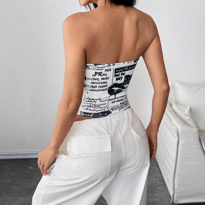 Chest-flattering Waist-defining Womens Digital-print Tube Top Vest