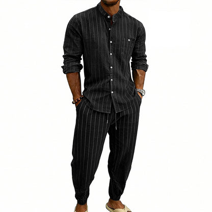 High-street Striped Henley Shirt Jogger Pants