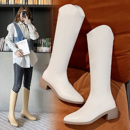 Fleece-lined Tall Chunky-heeled Pointed-toe Over-the-knee Riding Boots