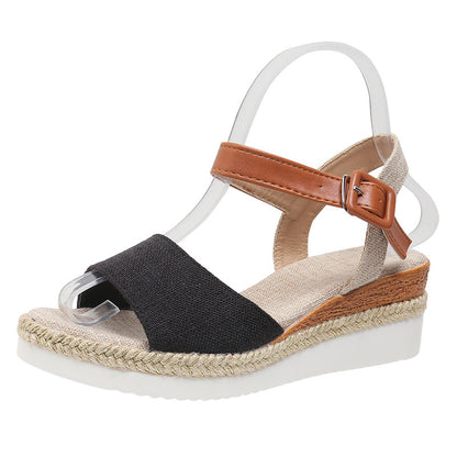 New Style Ankle-Strap Jute-Soled Lightweight Casual Fishmouth Wedge Sandals For Women